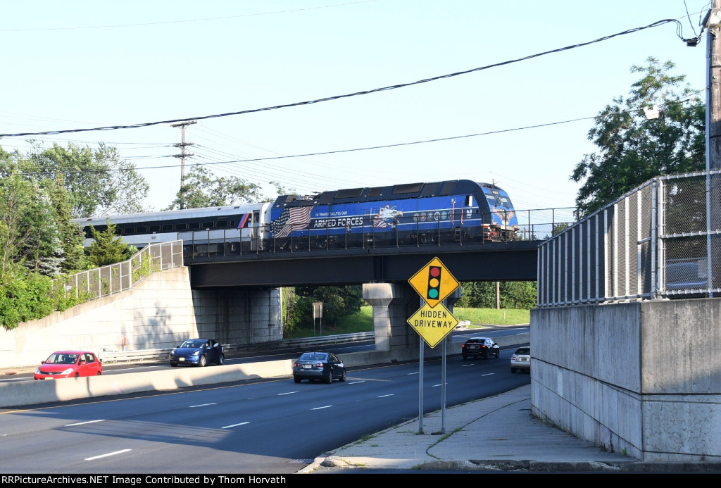 NJT's Salute to the Armed Forces is seen heading west over Route 206